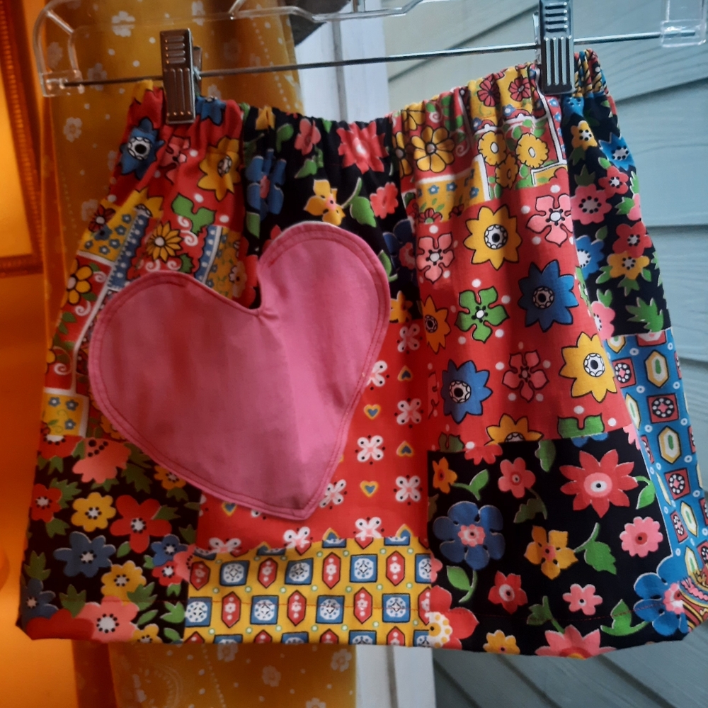 Little Girl's Retro Heidi Inspired Patchwork Floral Skirt & Matching Hairband